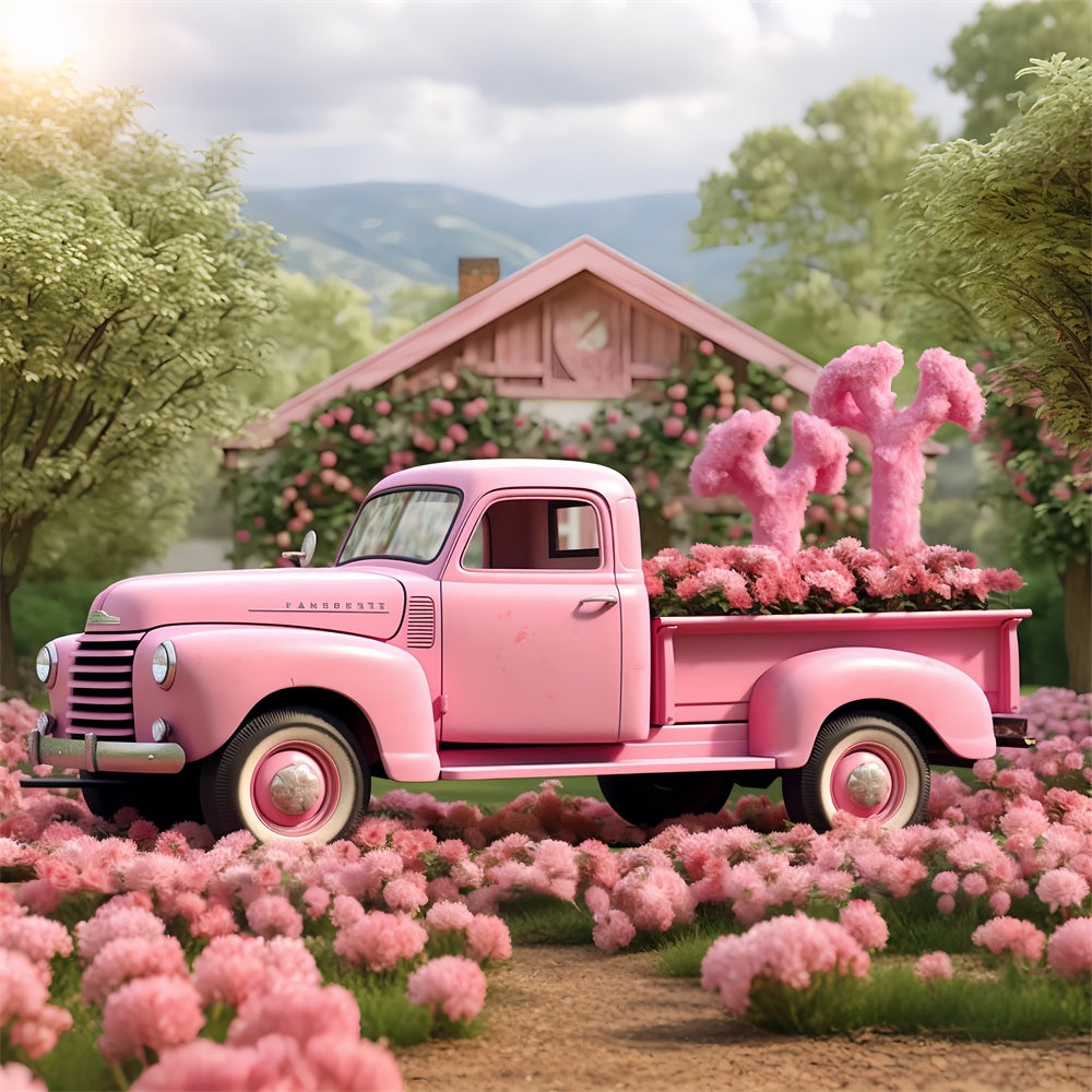 Valentines Day Picture Backdrop Truck Surrounded Blossoms Backdrop UK BRP12-177