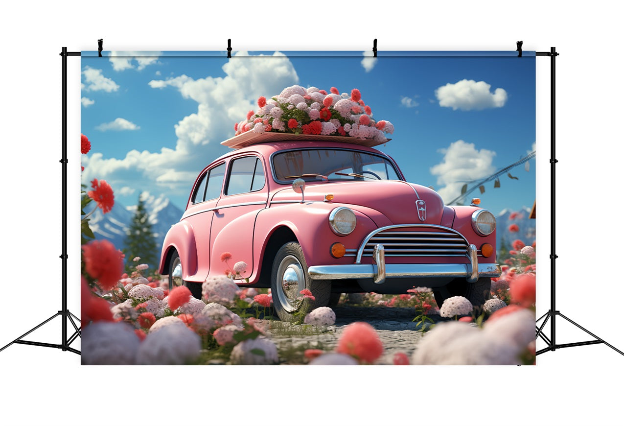 Backdrop For Valentines Day Floral-Adorned Pink Car Backdrop UK BRP12-178