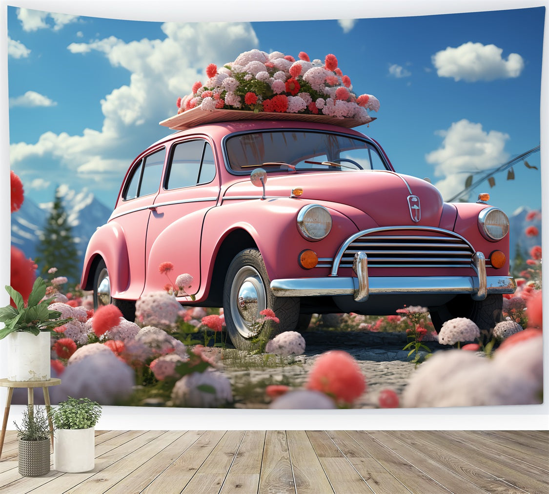 Backdrop For Valentines Day Floral-Adorned Pink Car Backdrop UK BRP12-178