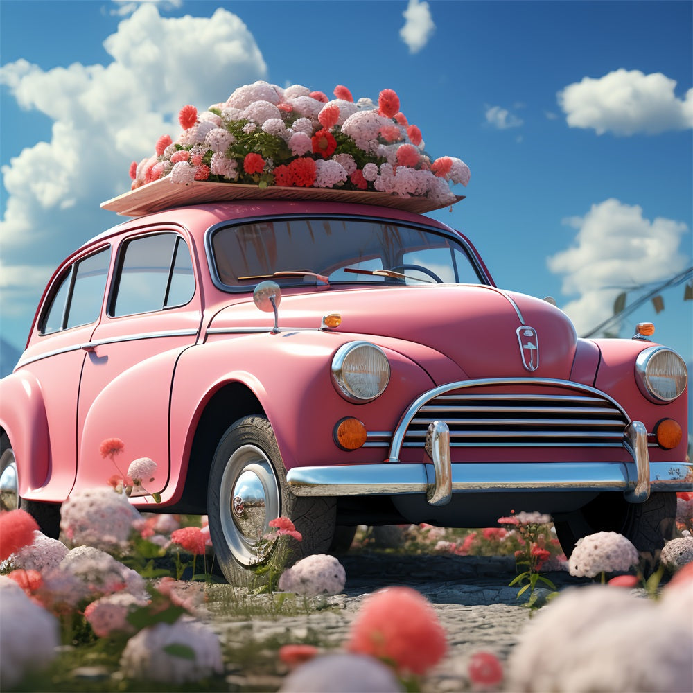 Backdrop For Valentines Day Floral-Adorned Pink Car Backdrop UK BRP12-178