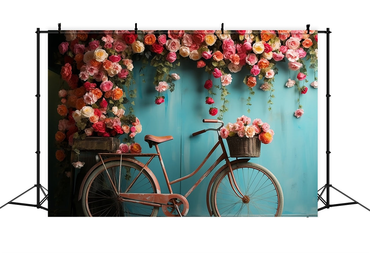 Photoshoot Valentines Backdrop Bicycle Blooming Floral Wall Backdrop UK BRP12-181