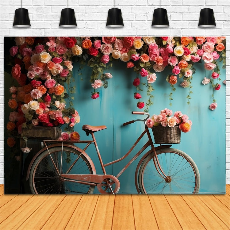 Photoshoot Valentines Backdrop Bicycle Blooming Floral Wall Backdrop UK BRP12-181