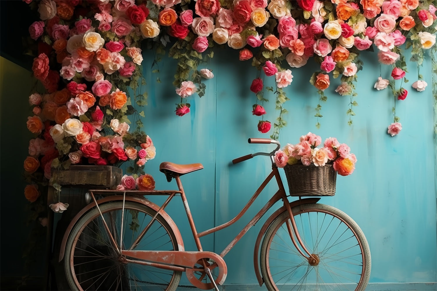 Photoshoot Valentines Backdrop Bicycle Blooming Floral Wall Backdrop UK BRP12-181