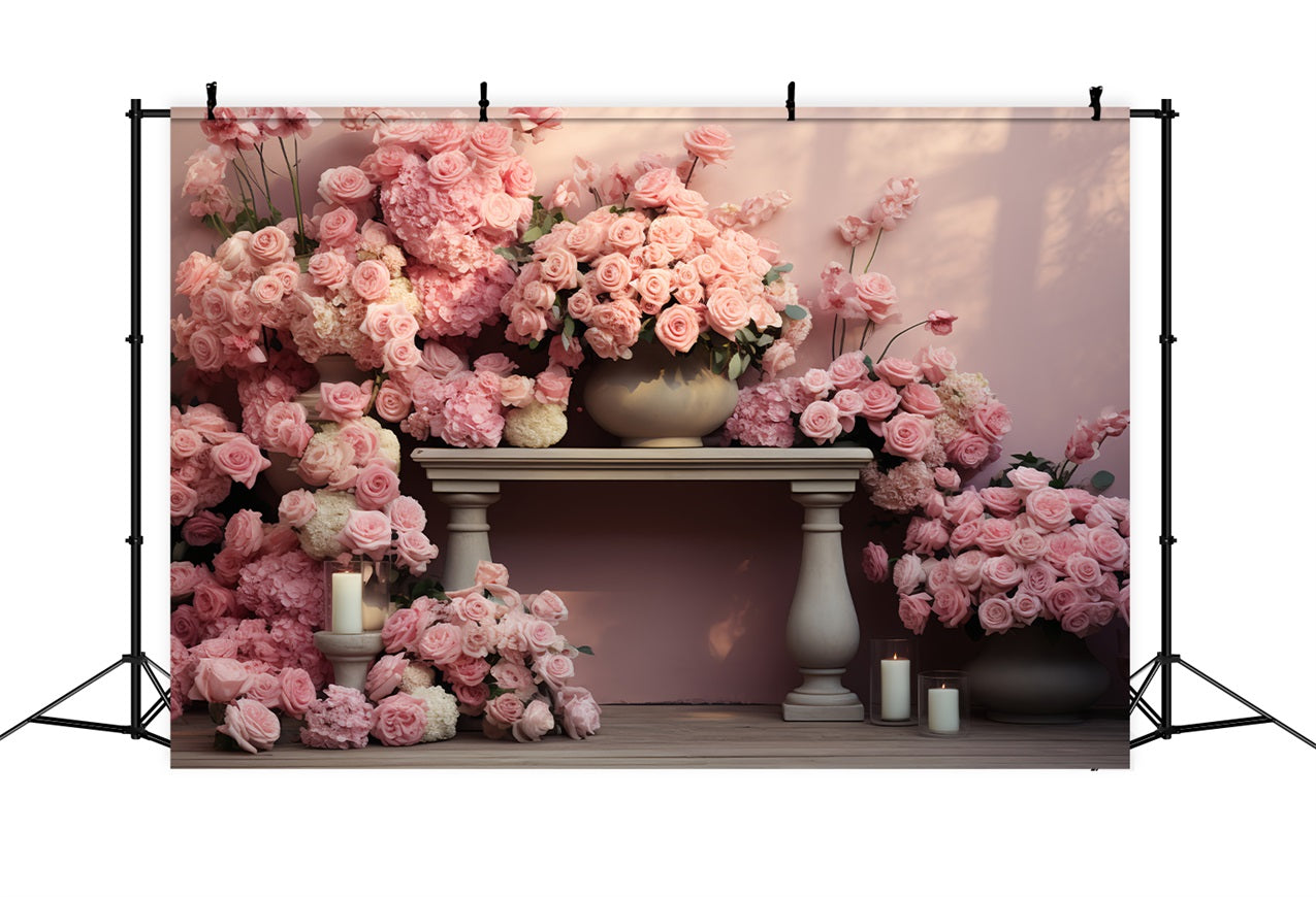 Backdrop Valentine Pink Roses Candlelit Table Backdrop UK BRP12-182