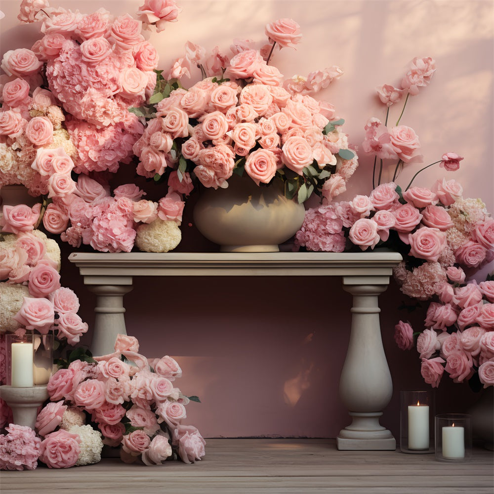 Backdrop Valentine Pink Roses Candlelit Table Backdrop UK BRP12-182