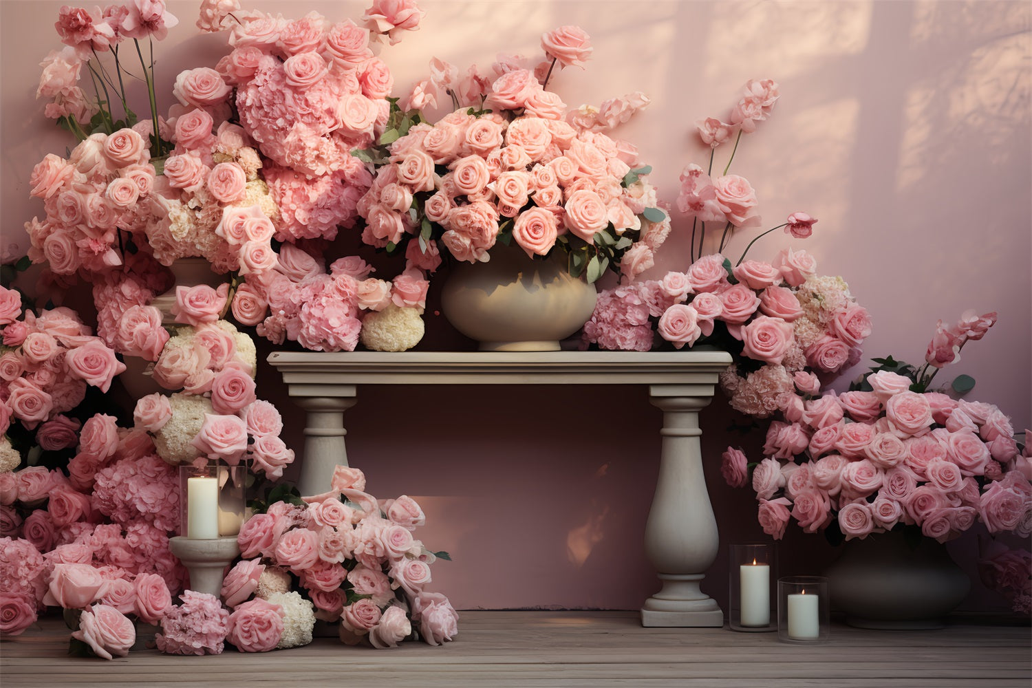 Backdrop Valentine Pink Roses Candlelit Table Backdrop UK BRP12-182