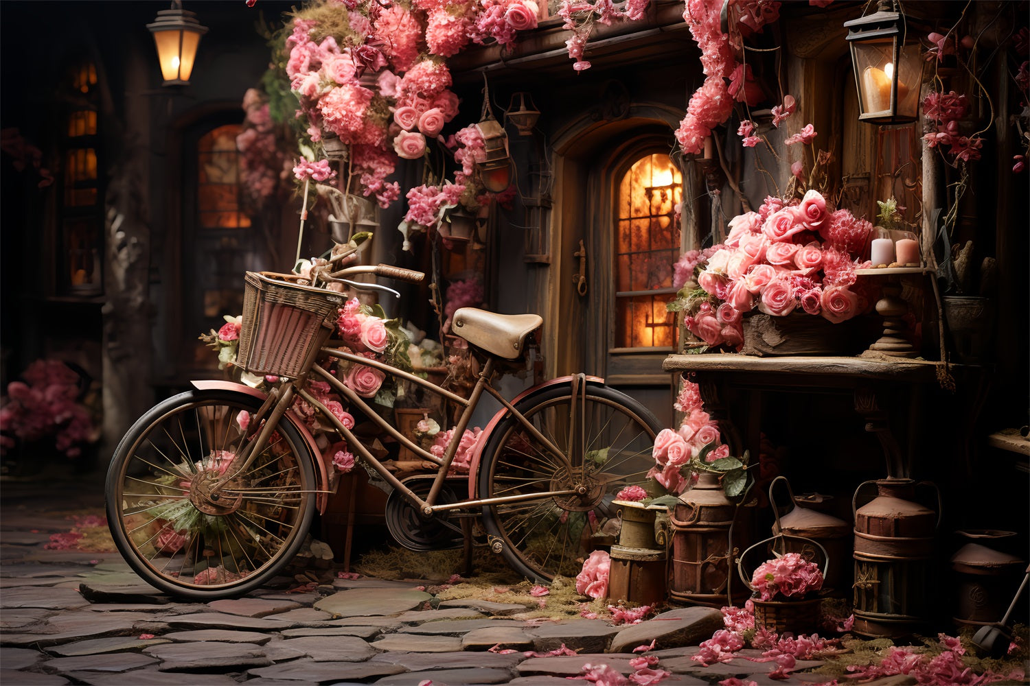 Valentine's Backdrops Bicycle Blooming Rose Decorations Backdrop UK BRP12-189