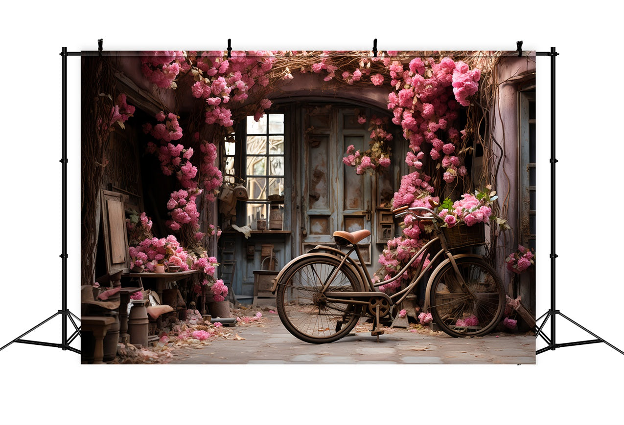 Valentines Backdrop Cottage Bicycle Rose-Climbing Walls Backdrop UK BRP12-190