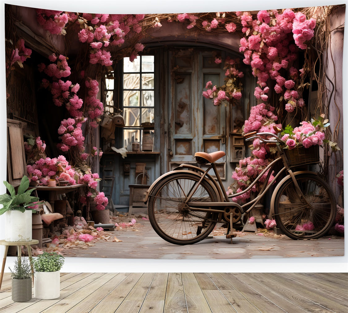 Valentines Backdrop Cottage Bicycle Rose-Climbing Walls Backdrop UK BRP12-190