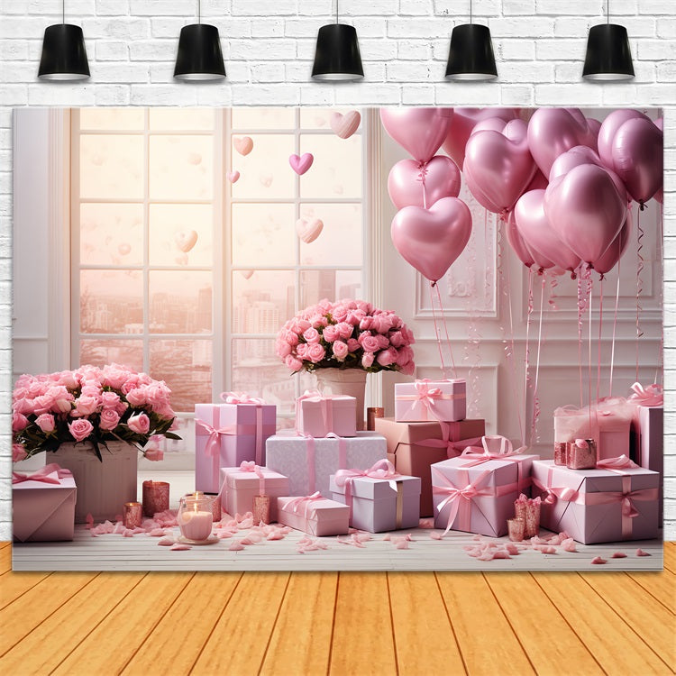 Valentine Backdrop Ideas Heart Balloon Rose Celebration Window Backdrop UK BRP12-193