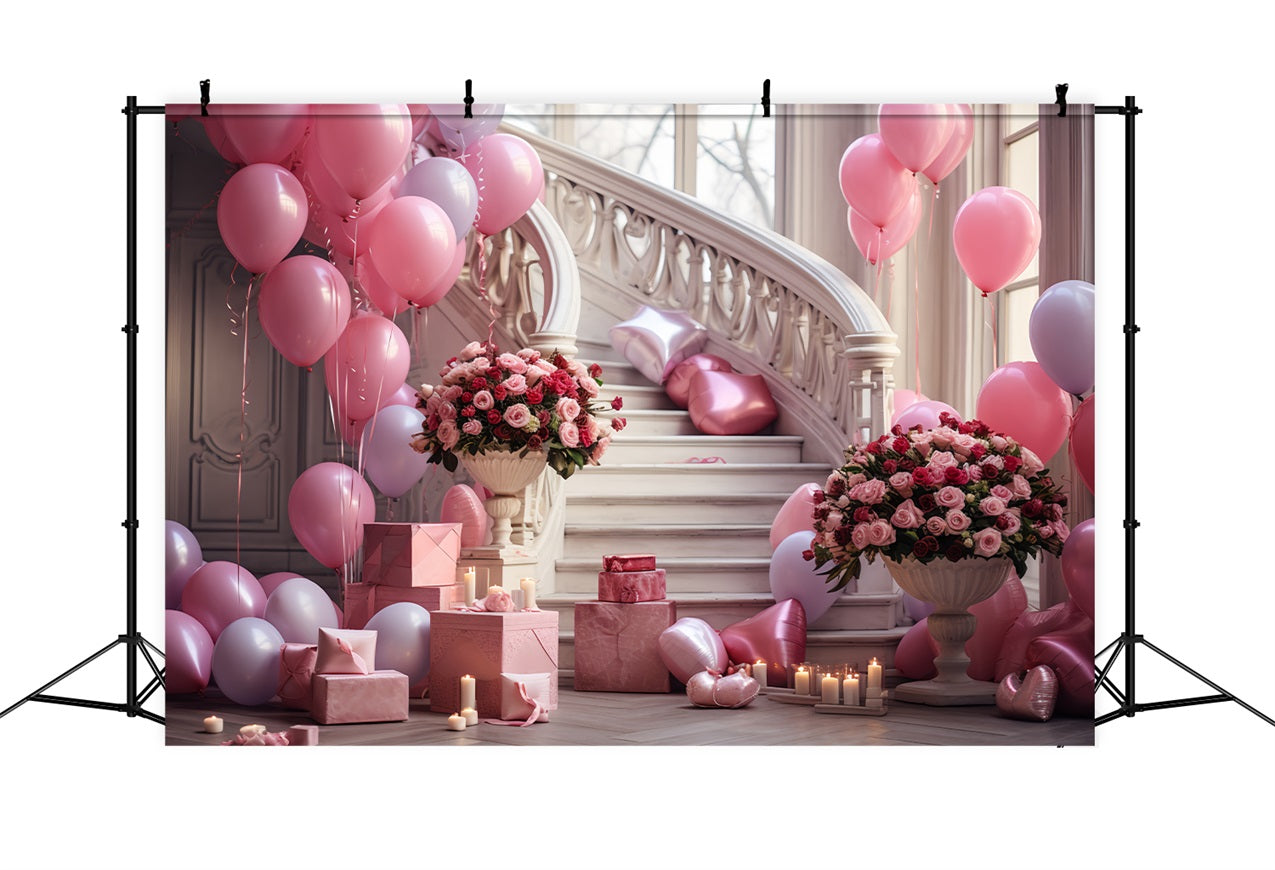 Valentine Photography Backdrop Roses Staircase Balloon Celebration Backdrop UK BRP12-196