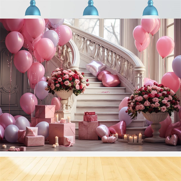 Valentine Photography Backdrop Roses Staircase Balloon Celebration Backdrop UK BRP12-196