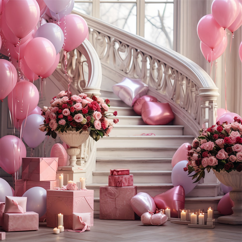 Valentine Photography Backdrop Roses Staircase Balloon Celebration Backdrop UK BRP12-196