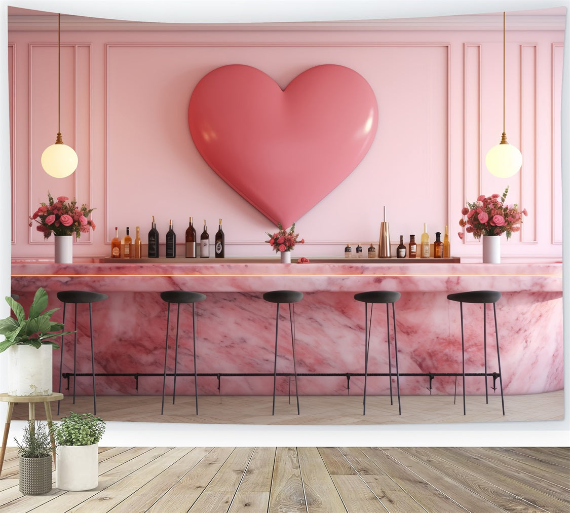 Valentines Photography Backdrops Pink Heart Bar Scene Backdrop UK BRP12-198