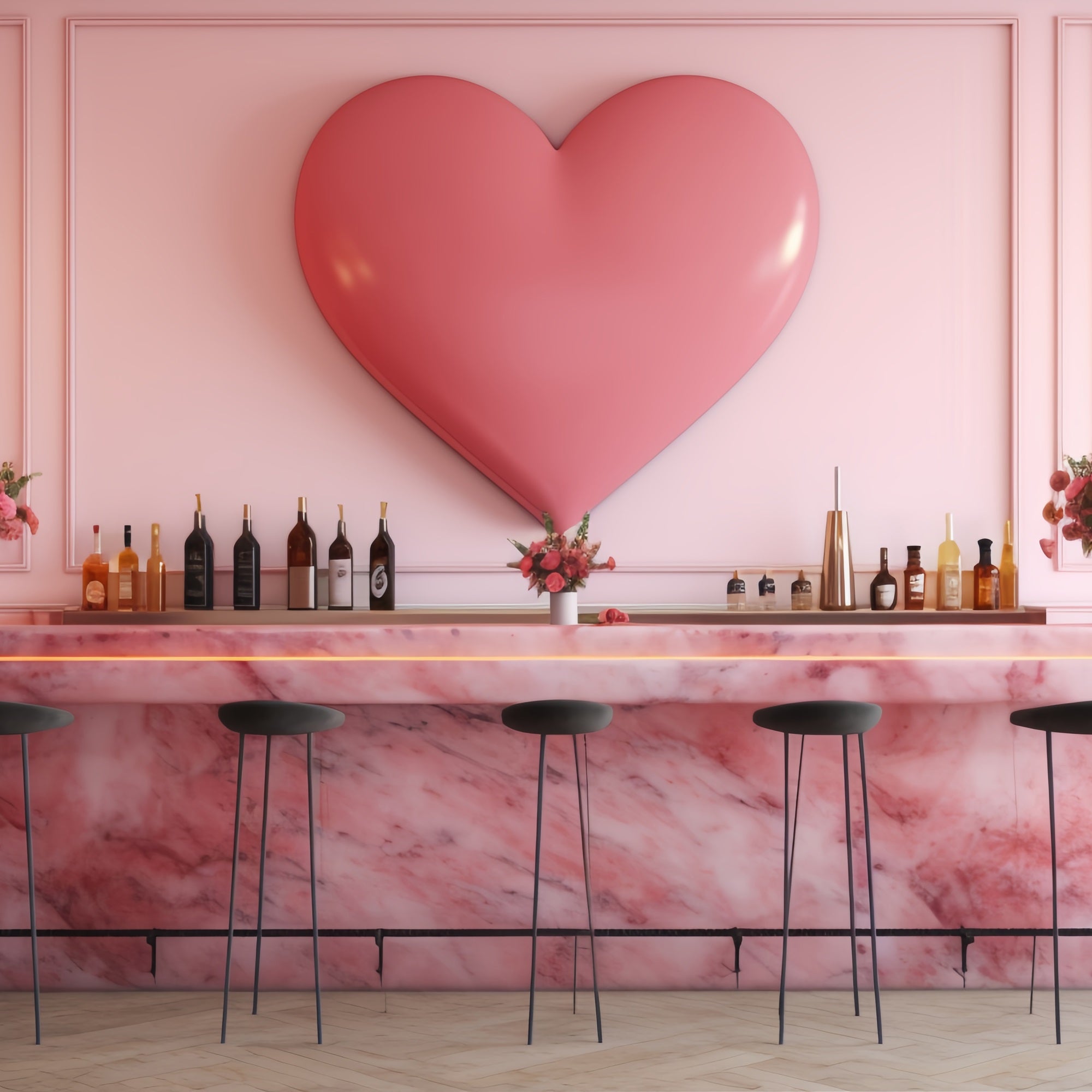 Valentines Photography Backdrops Pink Heart Bar Scene Backdrop UK BRP12-198