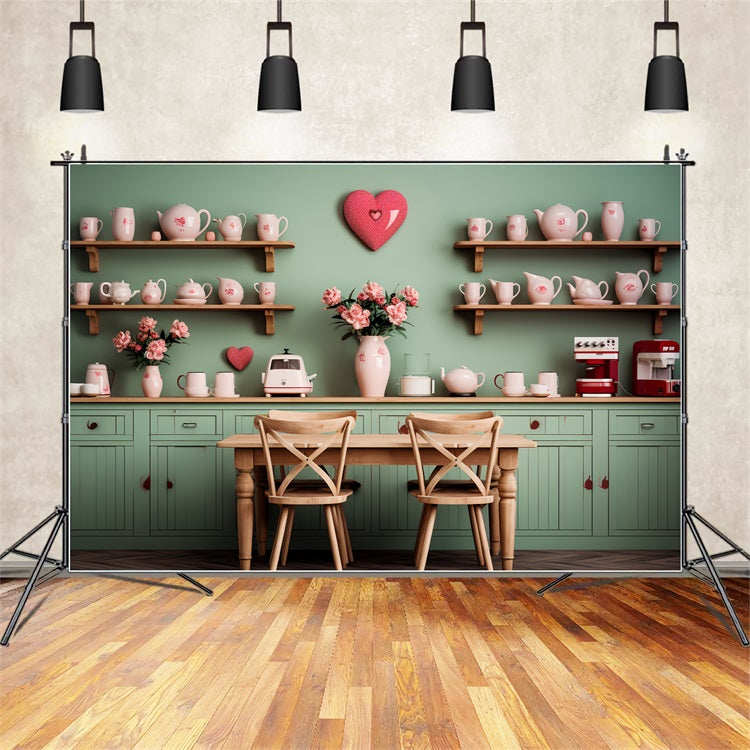 Valentine's Day Backdrops Green Kitchen Floral Setting Backdrop UK BRP12-199