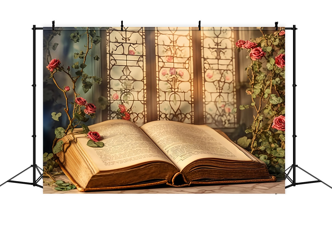 Valentine Day Backdrops Classic Book Roses Window Backdrop UK BRP12-201