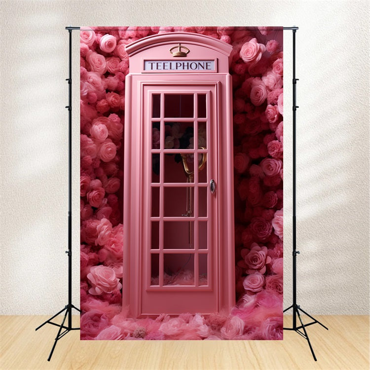 Valentine's Day Photo Booth Backdrop Pink Telephone Roses Backdrop UK BRP12-204