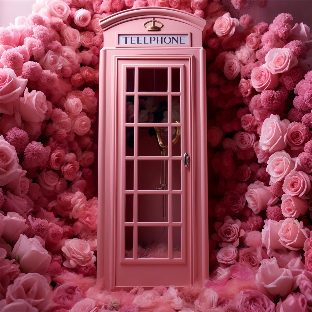 Valentine's Day Photo Booth Backdrop Pink Telephone Roses Backdrop UK BRP12-204