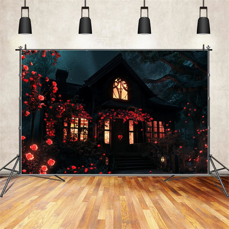 Valentine's Photo Backdrop Romantic Rose House Nighttime Backdrop UK BRP12-209