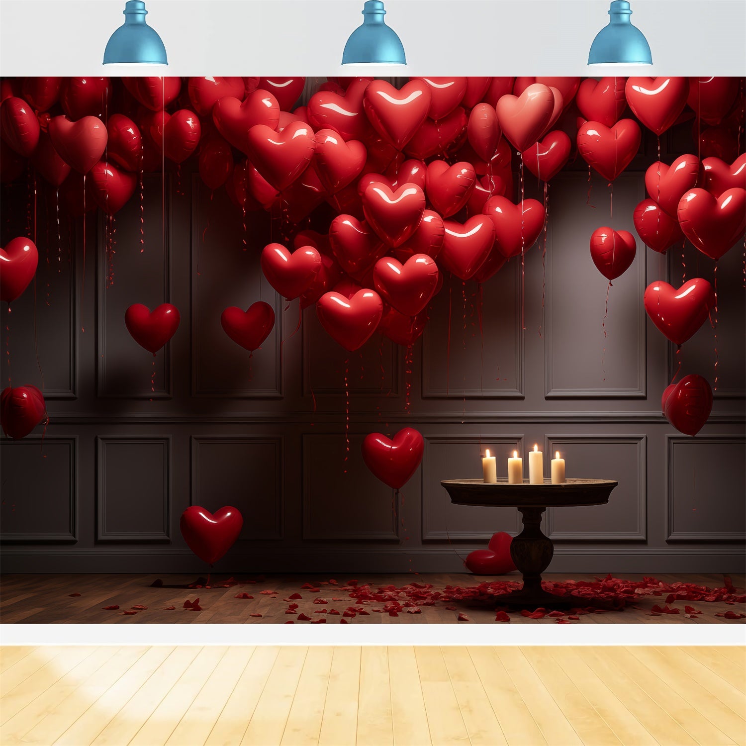 Valentine Backdrop Red Heart Balloons Candlelight Room Backdrop UK BRP12-210