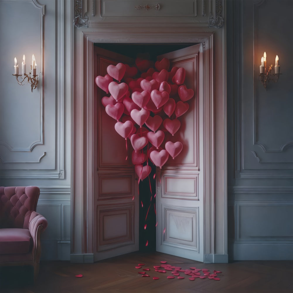 Valentine Photography Backdrop Pink Heart Balloons Door Backdrop UK BRP12-214