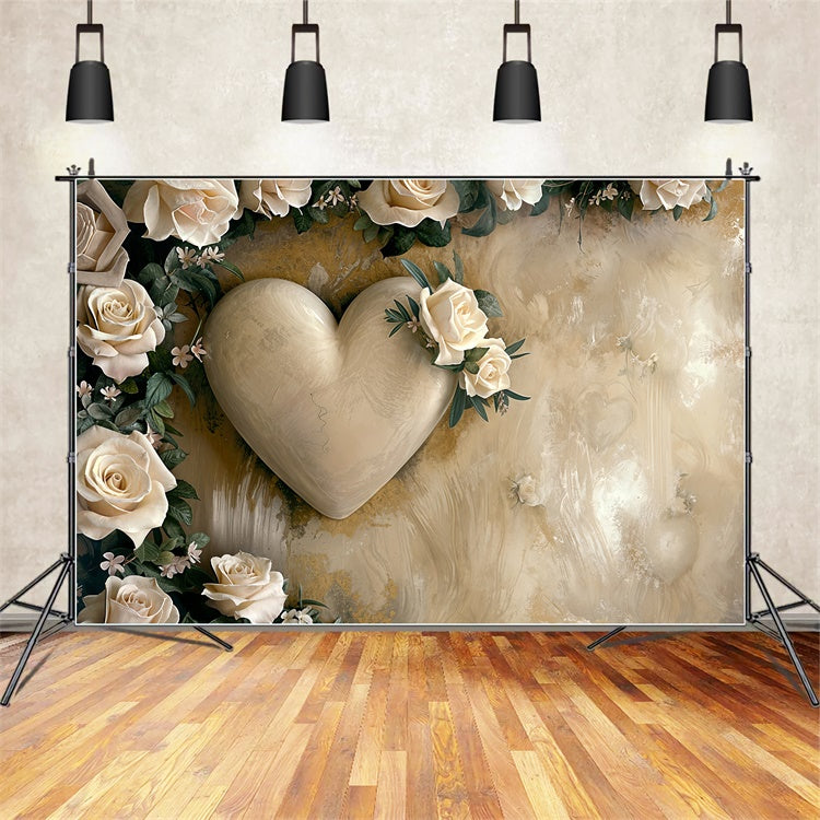 Valentines Backdrop Romantic Beige Heart Flower Backdrop UK BRP12-219