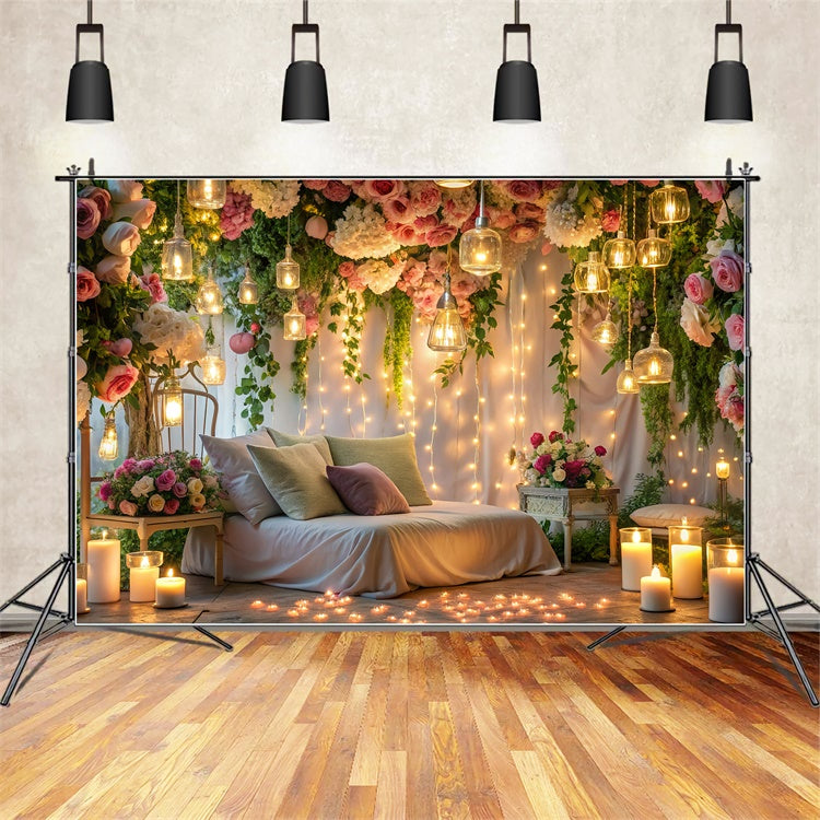 Valentines Backdrops Elegant Bedroom Candlelight Flowers Backdrop UK BRP12-223