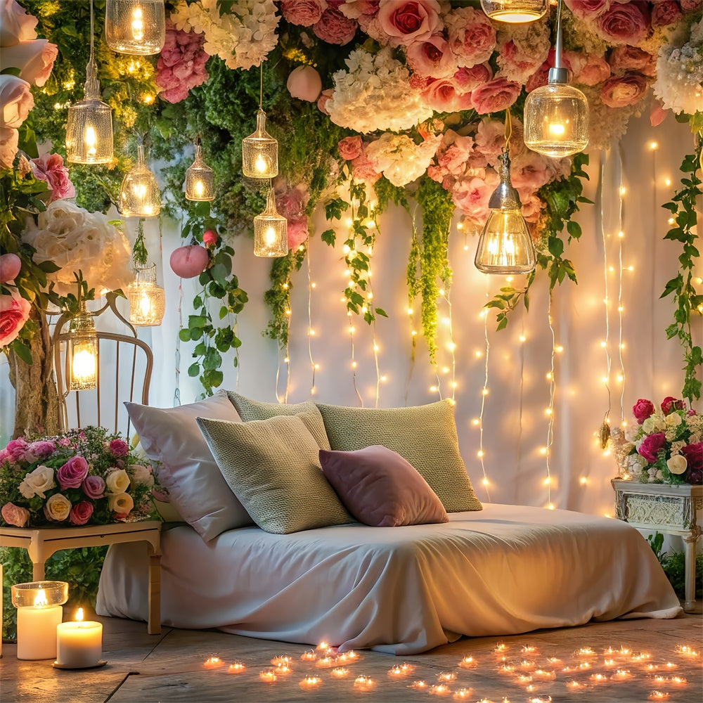 Valentines Backdrops Elegant Bedroom Candlelight Flowers Backdrop UK BRP12-223