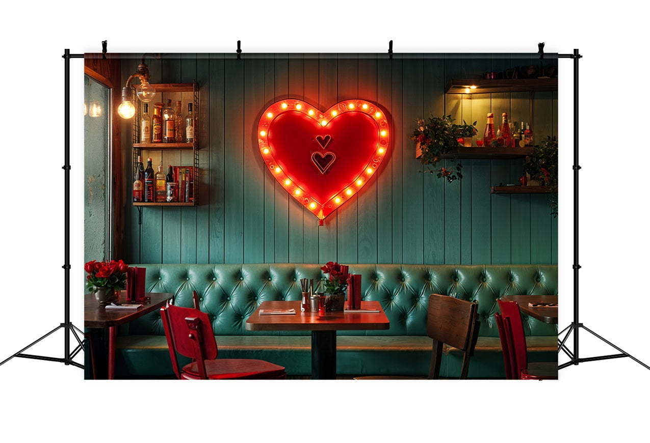 Valentine Theme Backdrop Vintage Cafe Neon Heart Backdrop UK BRP12-226