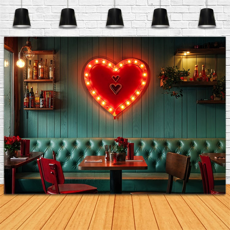 Valentine Theme Backdrop Vintage Cafe Neon Heart Backdrop UK BRP12-226