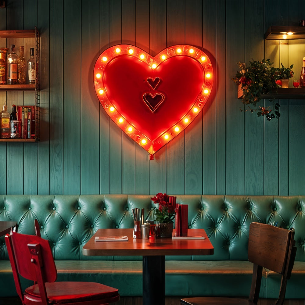 Valentine Theme Backdrop Vintage Cafe Neon Heart Backdrop UK BRP12-226