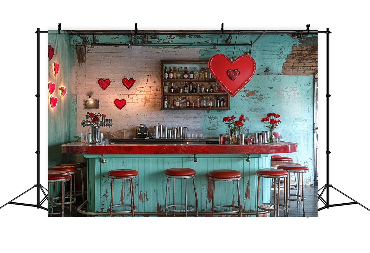 Valentine's Photo Backdrop Vintage Bar Red Hearts Backdrop UK BRP12-227