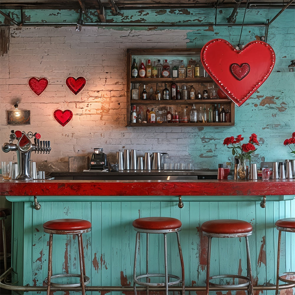 Valentine's Photo Backdrop Vintage Bar Red Hearts Backdrop UK BRP12-227