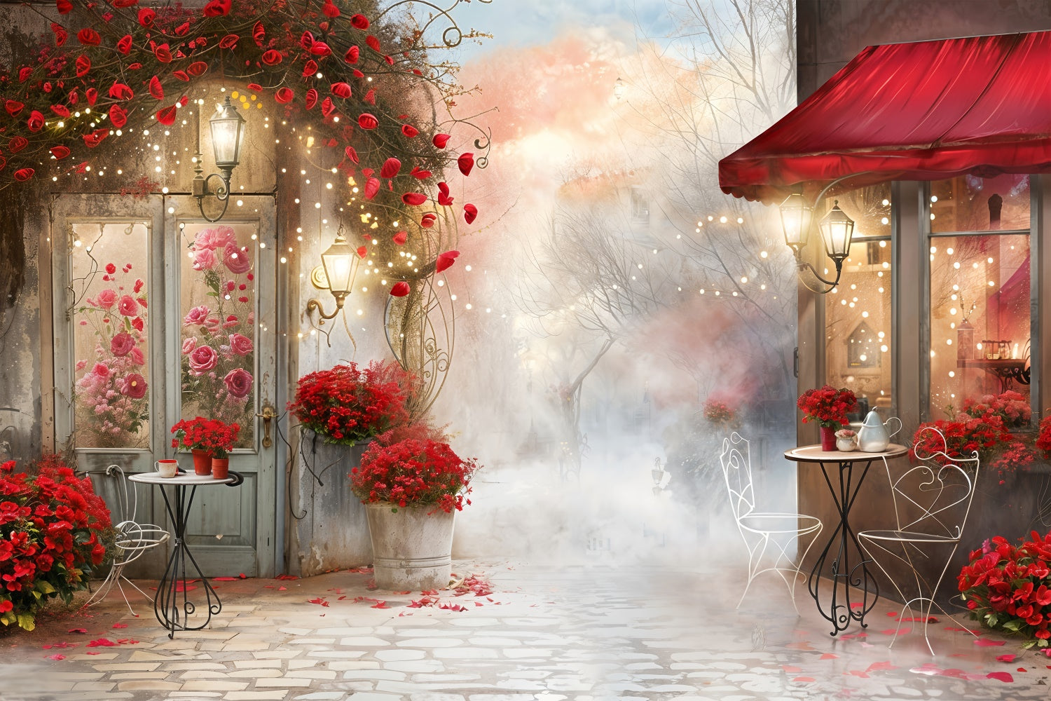 Valentine Backdrops Misty Romantic Valentine Garden Cafe Backdrop UK BRP12-234