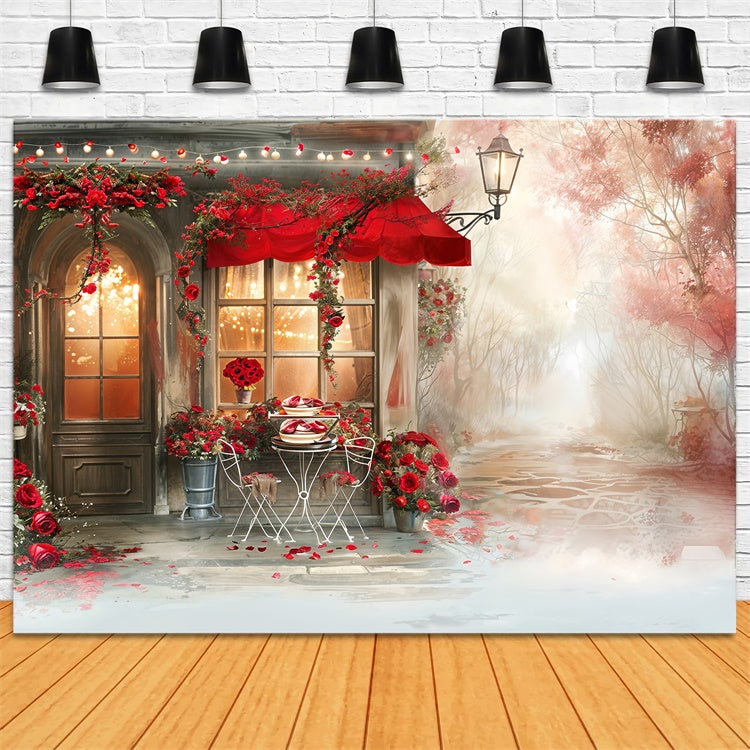 Valentine Theme Backdrop Romantic Cafe Scene Red Rose Backdrop UK BRP12-235