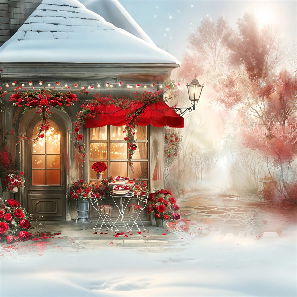 Valentine Theme Backdrop Romantic Cafe Scene Red Rose Backdrop UK BRP12-235