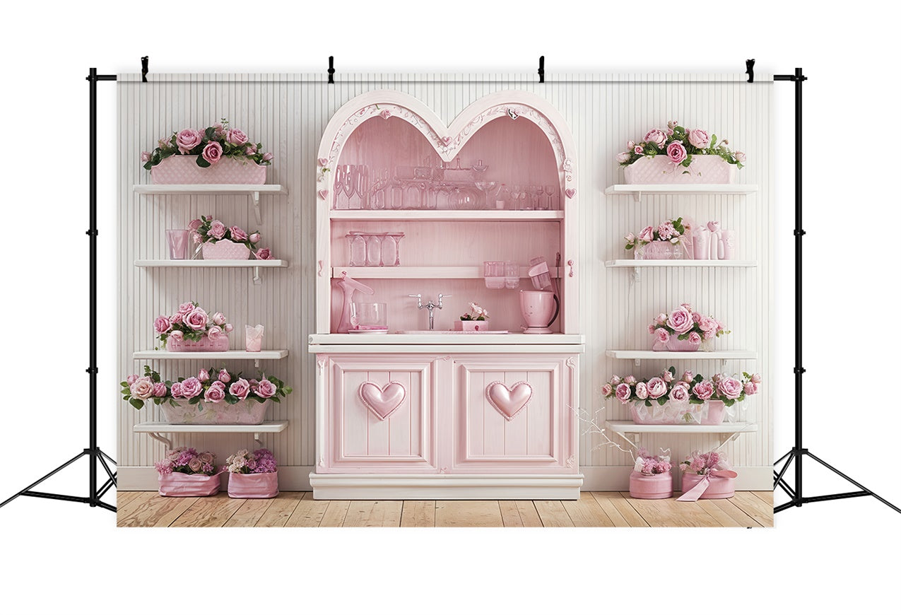 Valentine's Day Backdrop Pink Rose Kitchen Decor Backdrop UK BRP12-236