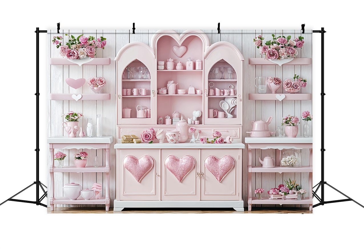 Backdrop Valentines Charming Pink Roses Heart Kitchen Backdrop UK BRP12-237