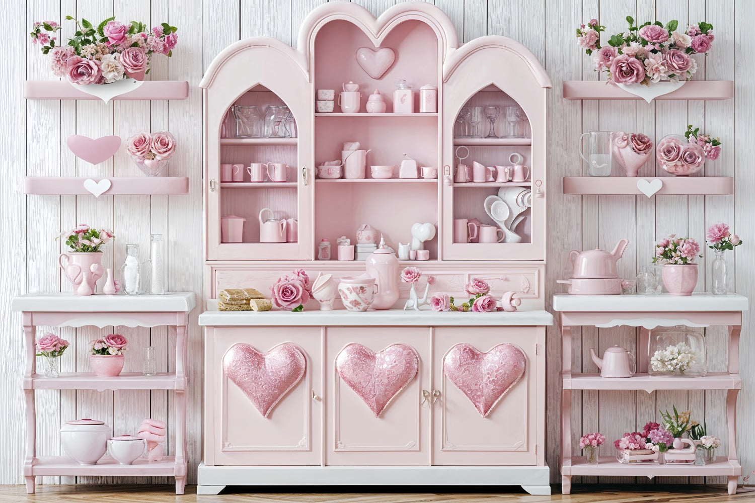 Backdrop Valentines Charming Pink Roses Heart Kitchen Backdrop UK BRP12-237