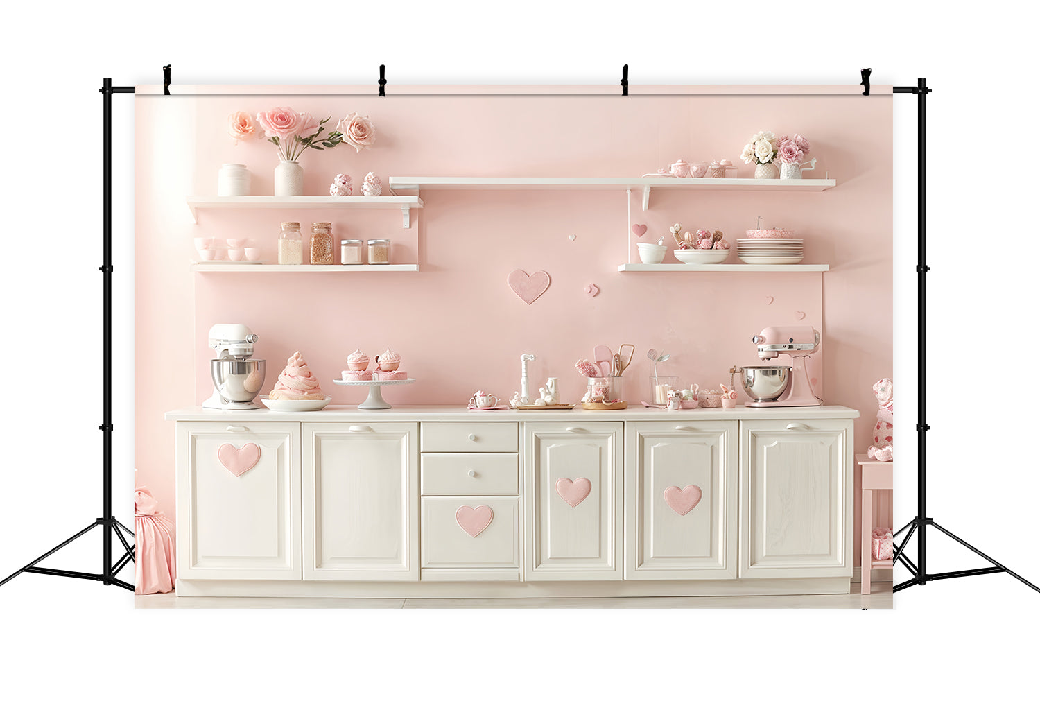 Valentine Backdrop Ideas Pastel Kitchen Pink Heart Backdrop UK BRP12-241