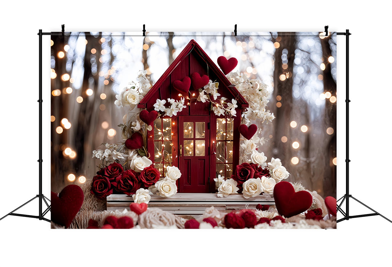 Valentines Party Backdrop Floral Red House Love-Inspired Backdrop UK BRP12-246