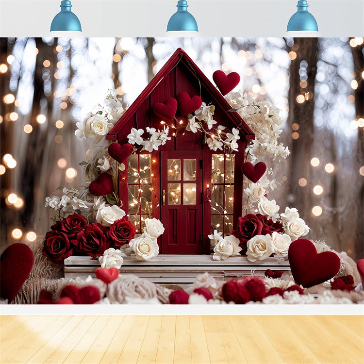 Valentines Party Backdrop Floral Red House Love-Inspired Backdrop UK BRP12-246