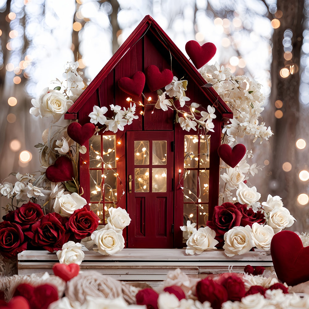 Valentines Party Backdrop Floral Red House Love-Inspired Backdrop UK BRP12-246