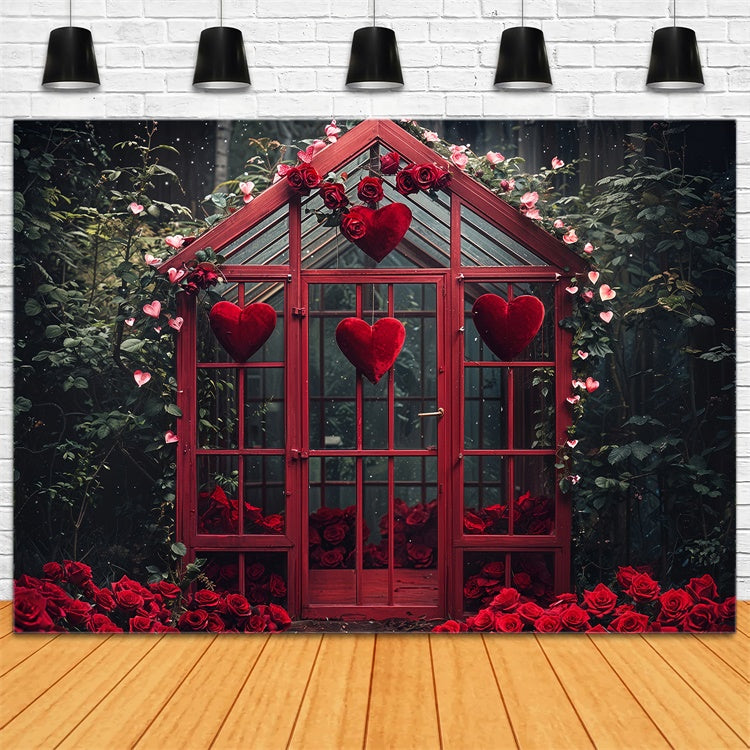 Valentine's Day Photography Backdrop Greenhouse Roses Hearts Backdrop UK BRP12-247