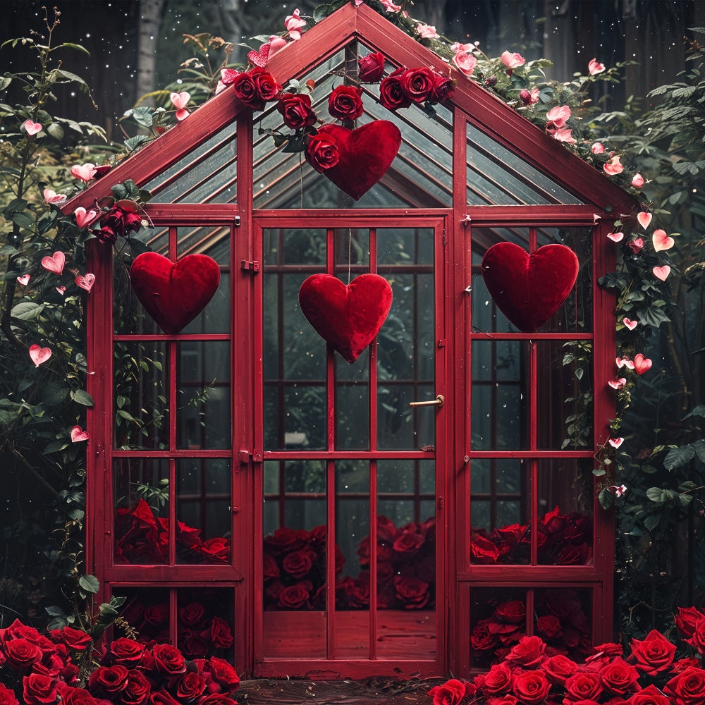 Valentine's Day Photography Backdrop Greenhouse Roses Hearts Backdrop UK BRP12-247