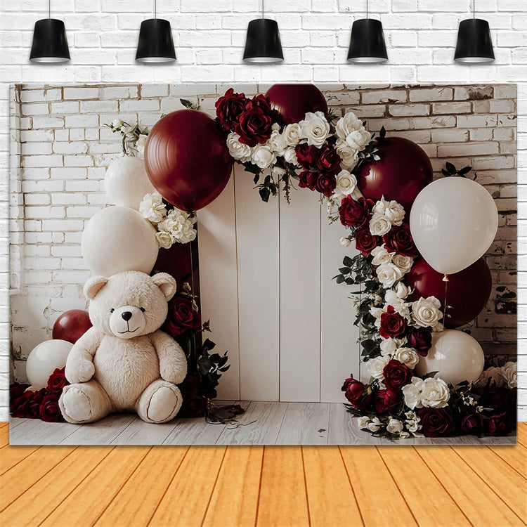 Backdrop Valentine Teddy Floral Arch Balloon Backdrop UK BRP12-251