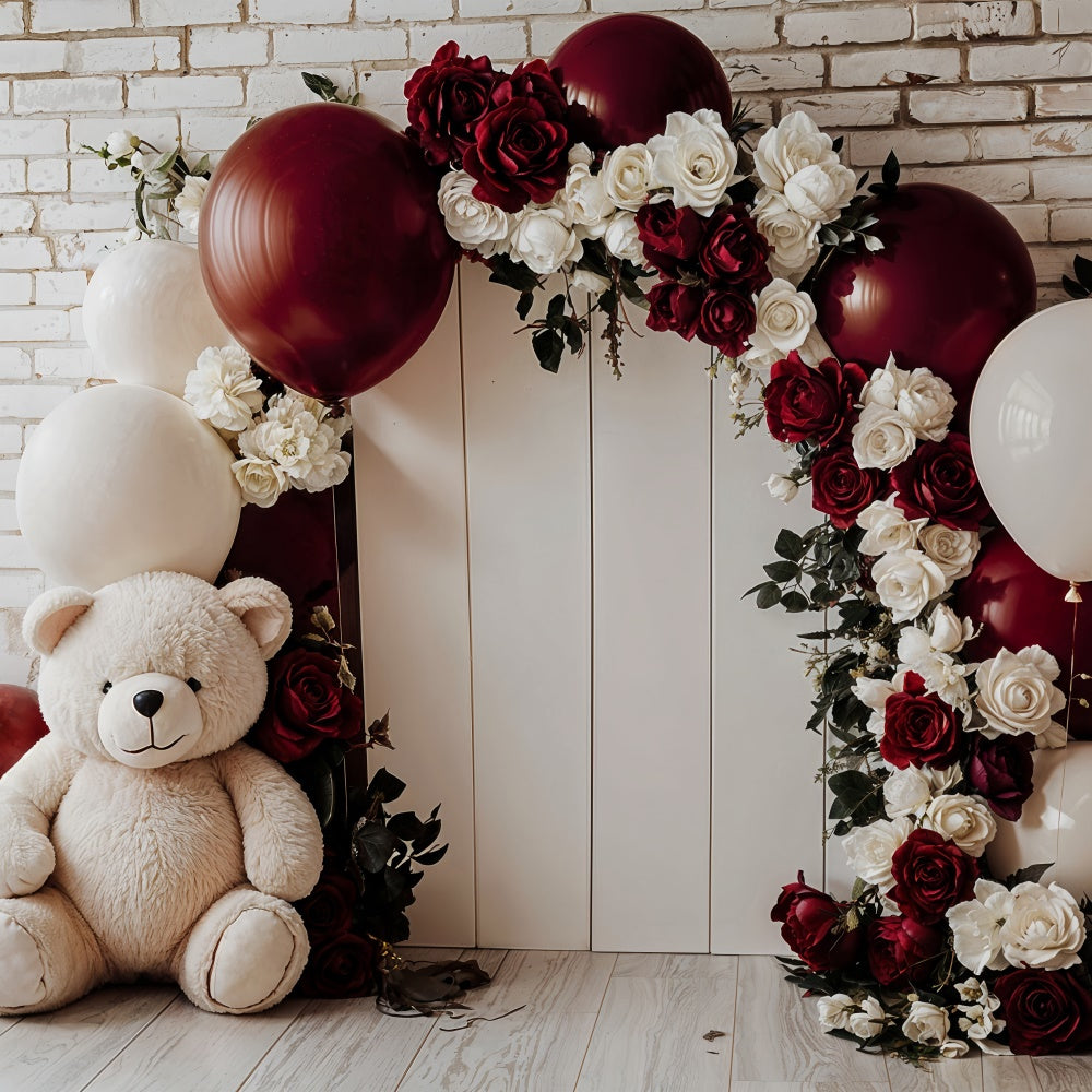 Backdrop Valentine Teddy Floral Arch Balloon Backdrop UK BRP12-251