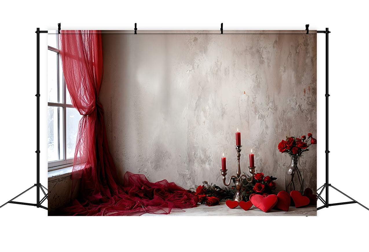 Valentine's Backdrops Red Drapes Roses Candlelight Backdrop UK BRP12-253