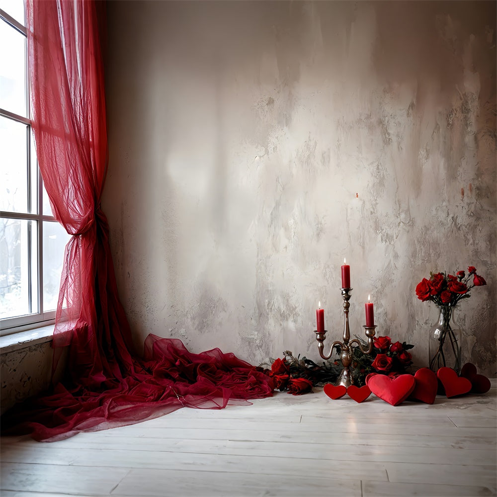 Valentine's Backdrops Red Drapes Roses Candlelight Backdrop UK BRP12-253